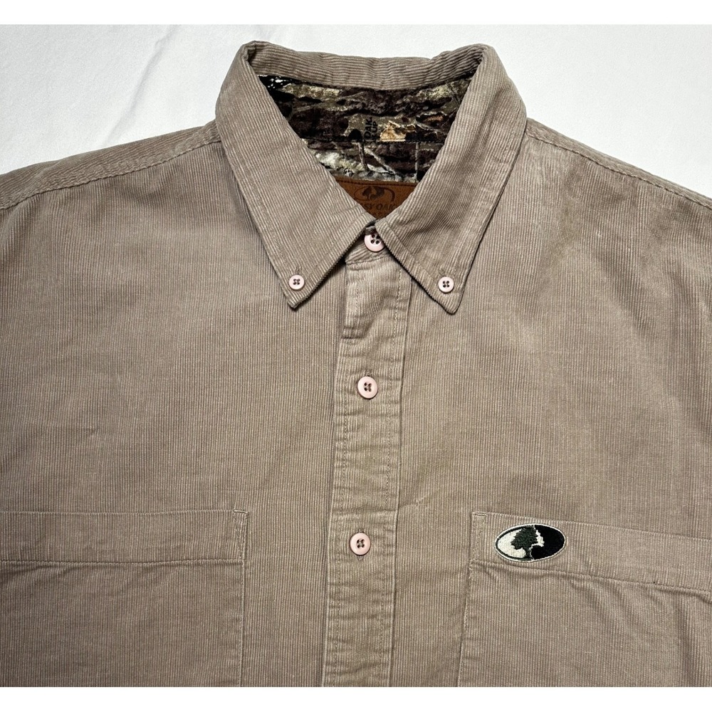 Mossy Oak Shirt Men XL Khaki/Tan Corduroy Button Down Outdoor Hunting Casual